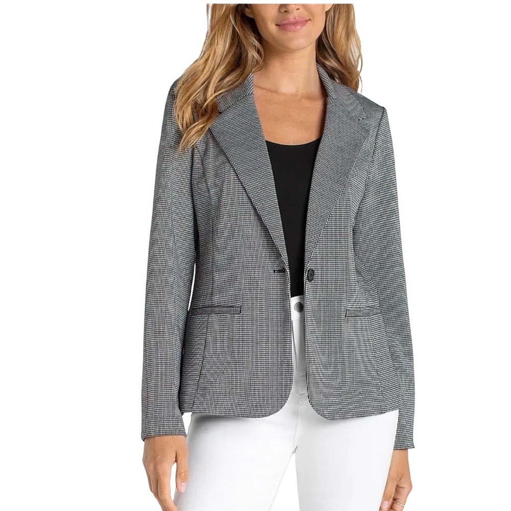 Liverpool Los Angeles Women's Small Navy White Check Blazer Stretch One Button